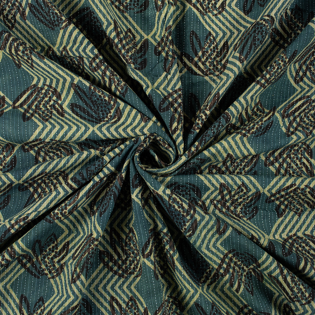 Dabu Cotton Hand Block Printed Floral Kantha Fabric