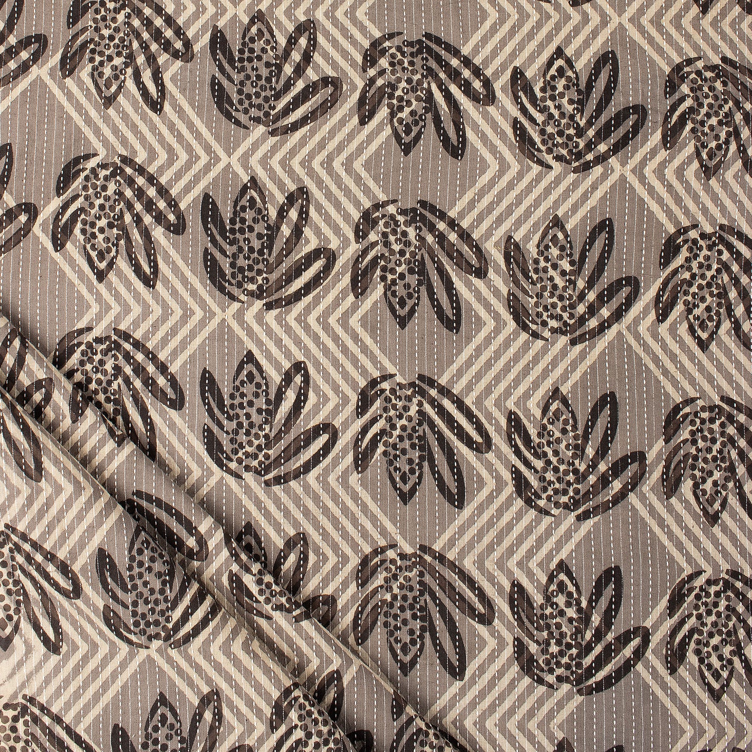 Dabu Cotton Hand Block Printed Kantha Fabric By Yard