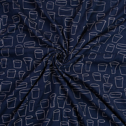 Dark Blue Cotton Hand Block Print Fabric