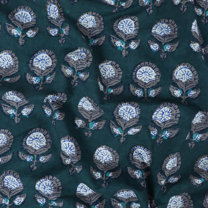 Dark Green Hand Block Print Dabu Fabric