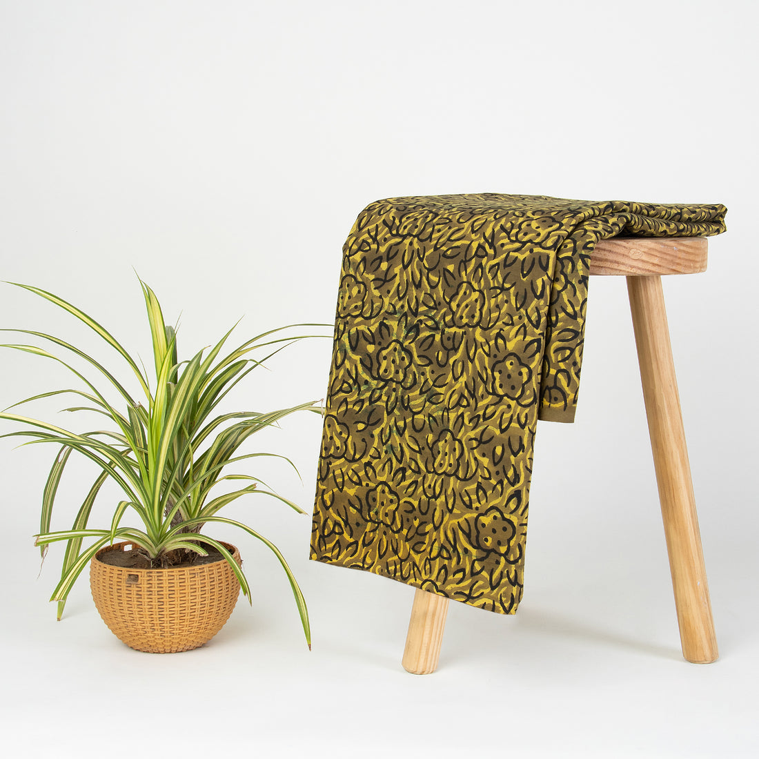 Dark Green Pure Cotton Hand Block Print Fabric