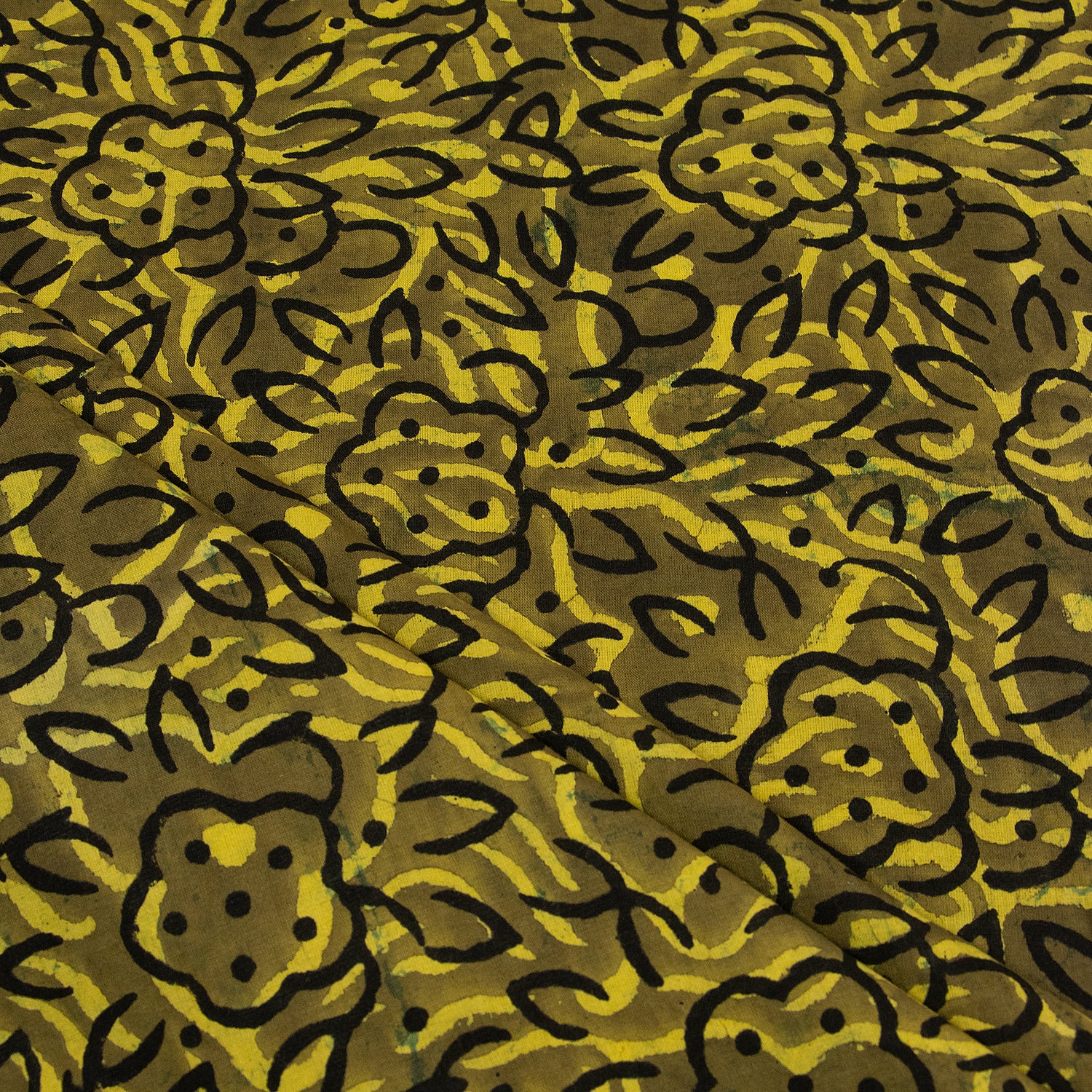 Dark Green Pure Cotton Hand Block Print Fabric