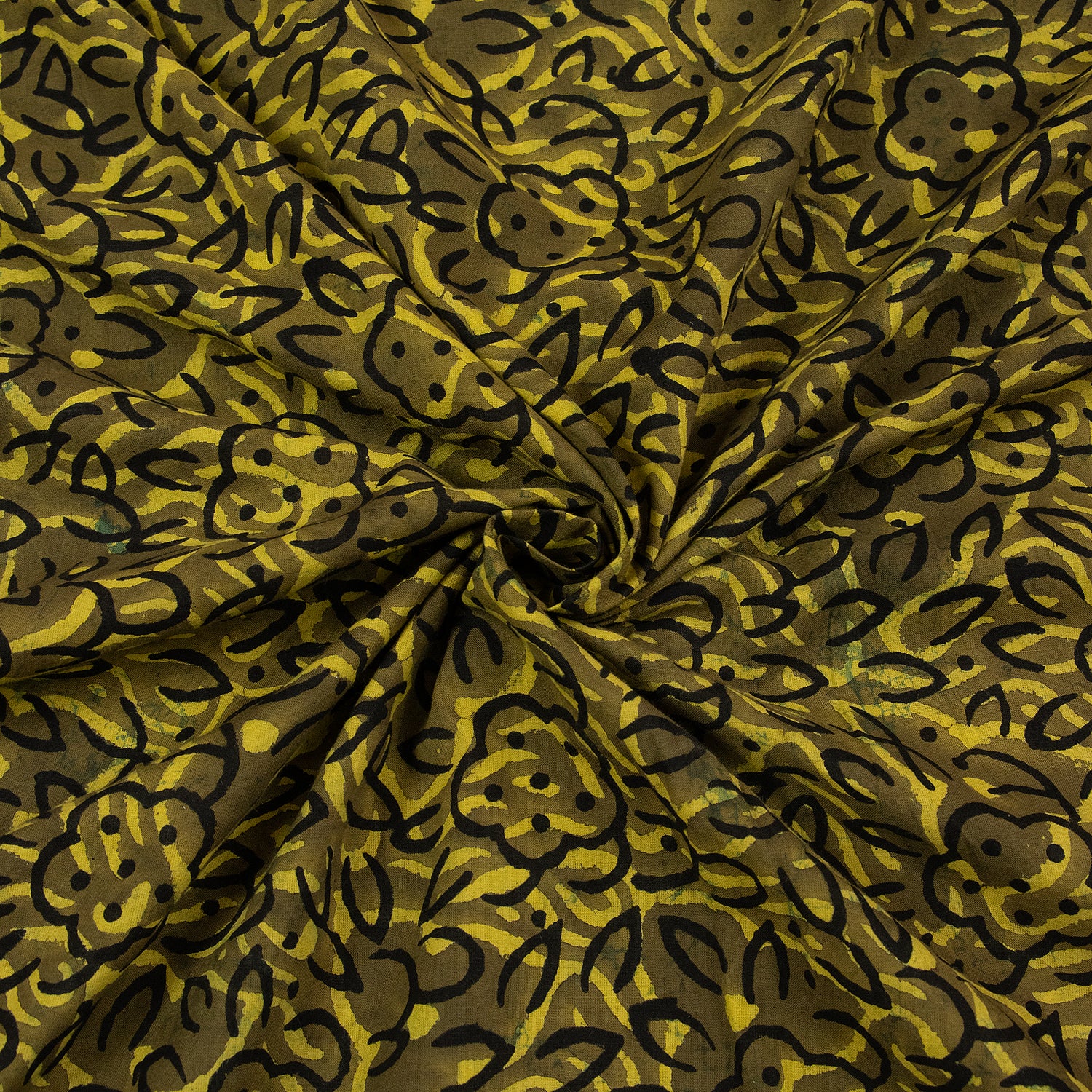 Dark Green Pure Cotton Hand Block Print Fabric