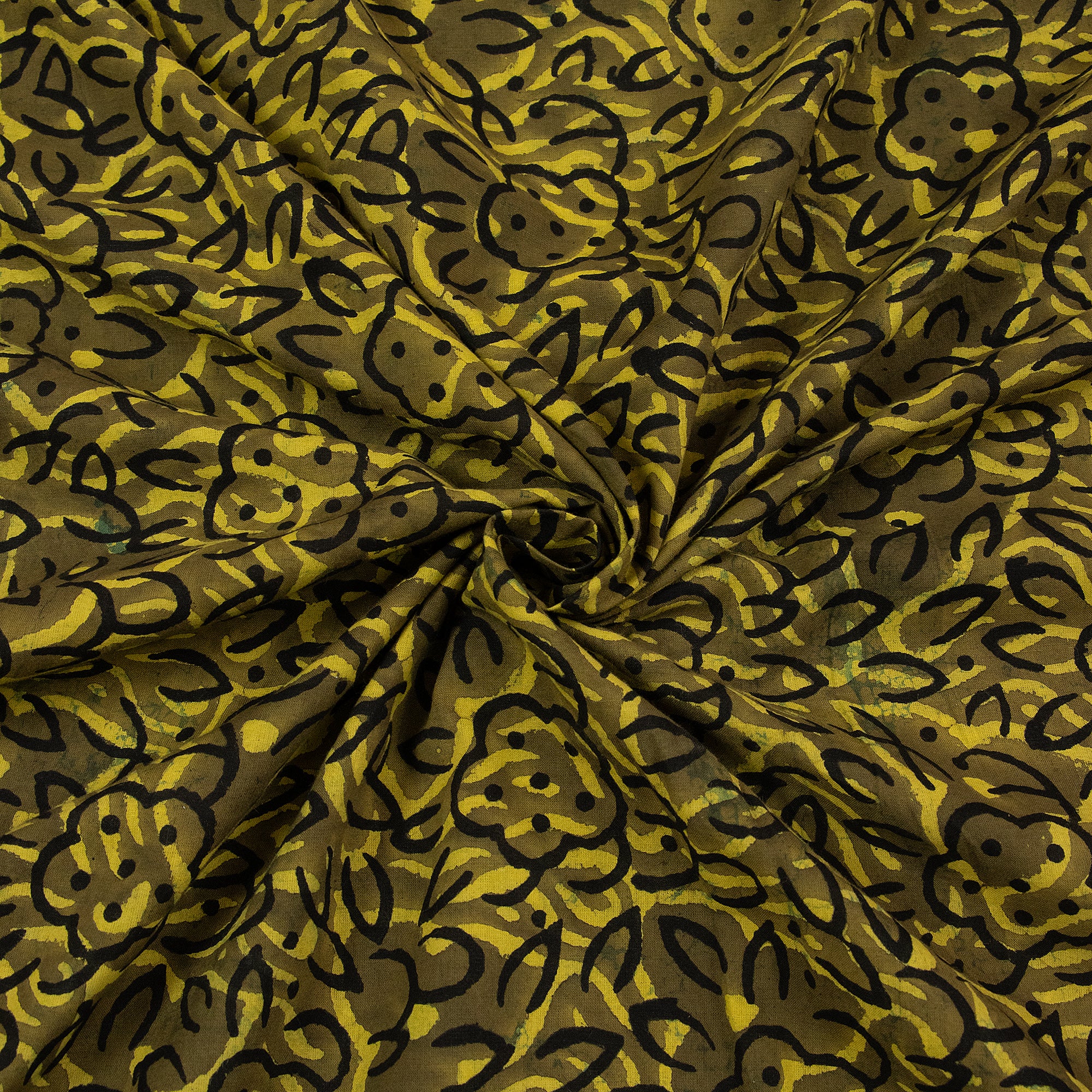Dark Green Pure Cotton Hand Block Print Fabric