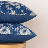Decorative Blue Floral Quilted Kantha Cushion Cover