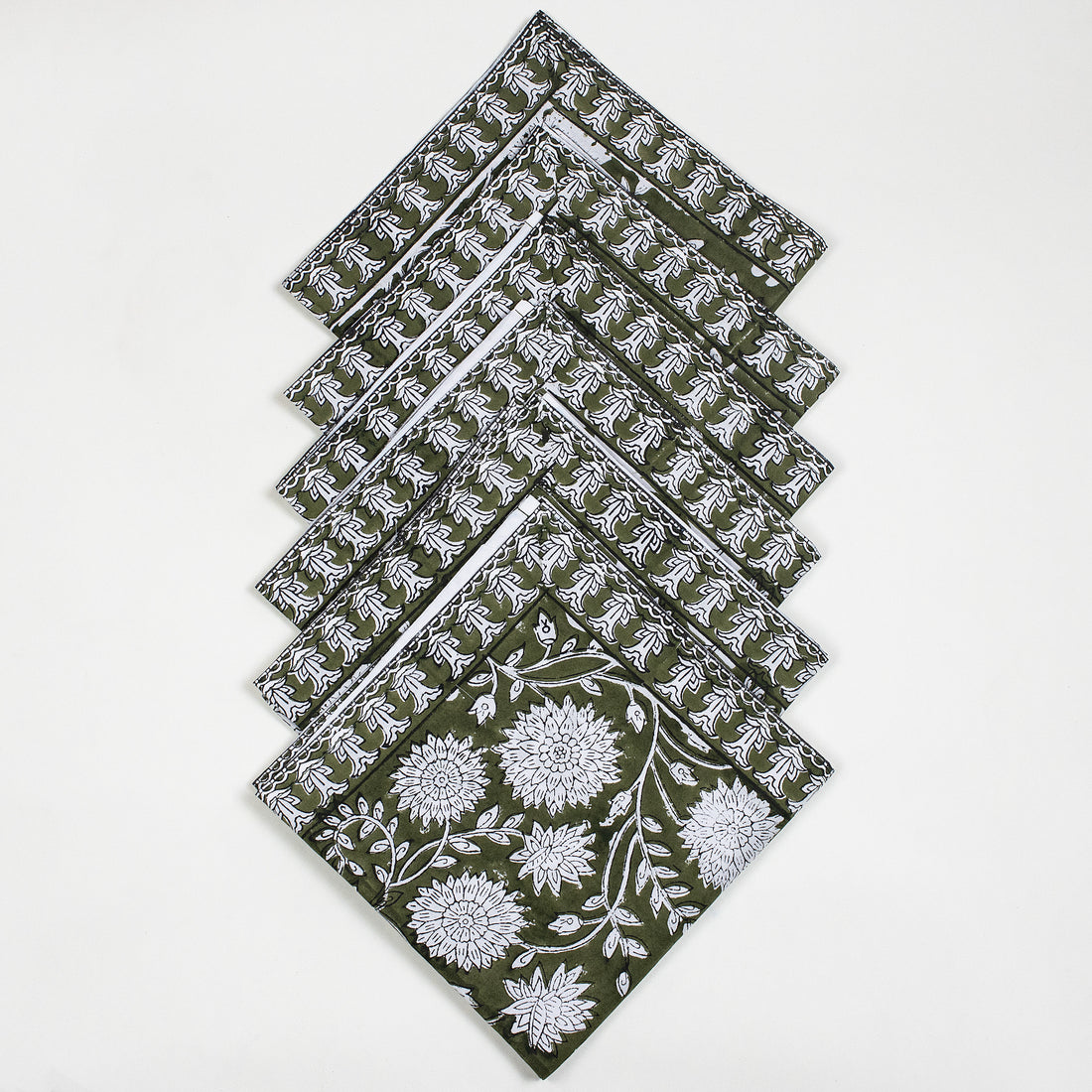 Decorative Green Hand Block Printed Reusable Table Napkin