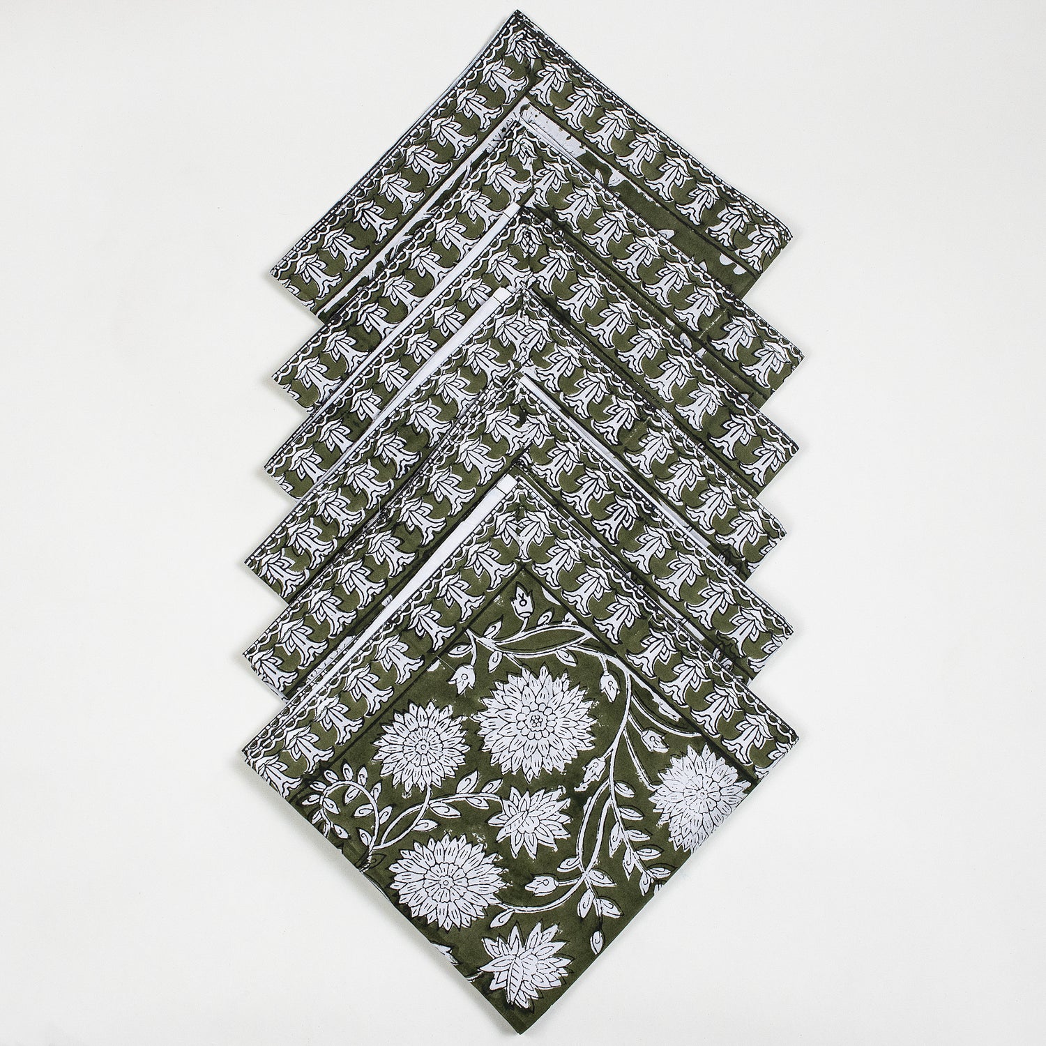 Decorative Green Hand Block Printed Reusable Table Napkin