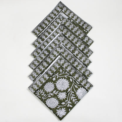 Decorative Green Hand Block Printed Reusable Table Napkin