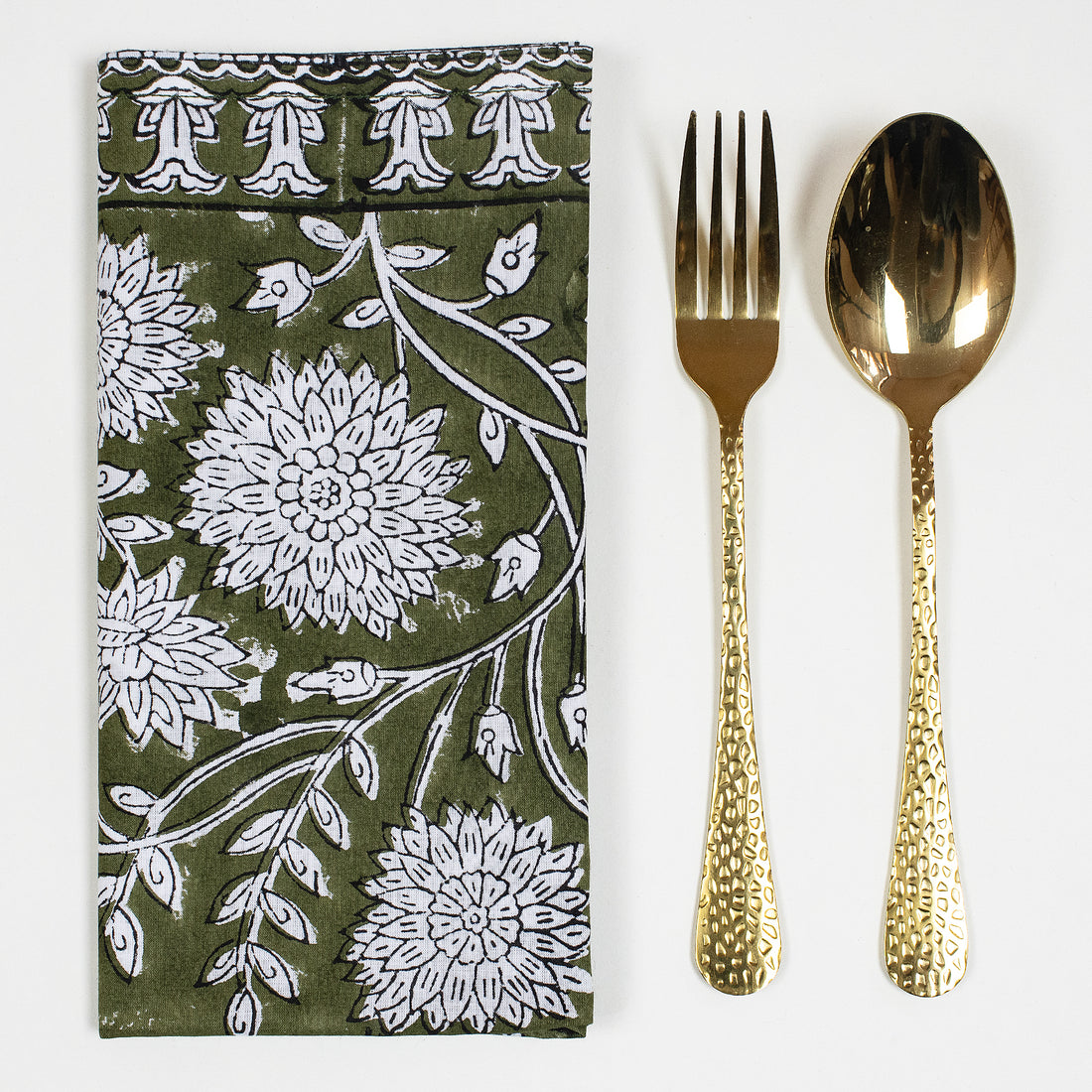 Decorative Green Hand Block Printed Reusable Table Napkin