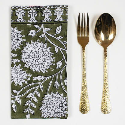 Decorative Green Hand Block Printed Reusable Table Napkin