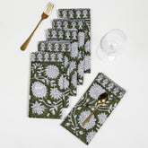 Decorative Green Hand Block Printed Reusable Table Napkin