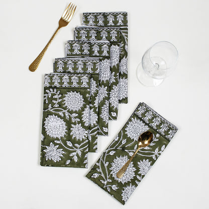 Decorative Green Hand Block Printed Reusable Table Napkin