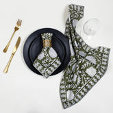 Decorative Green Hand Block Printed Reusable Table Napkin