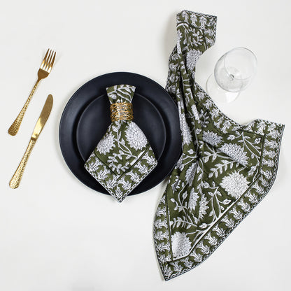 Decorative Green Hand Block Printed Reusable Table Napkin