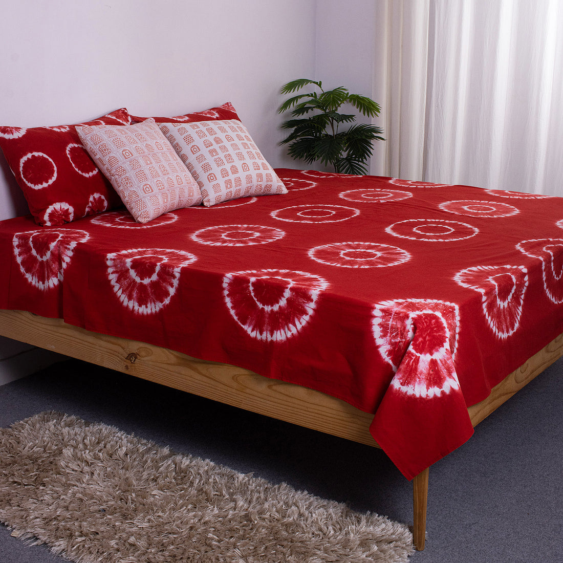 Decorative Handmade Red Natural Tie Dye Cotton Bedsheet