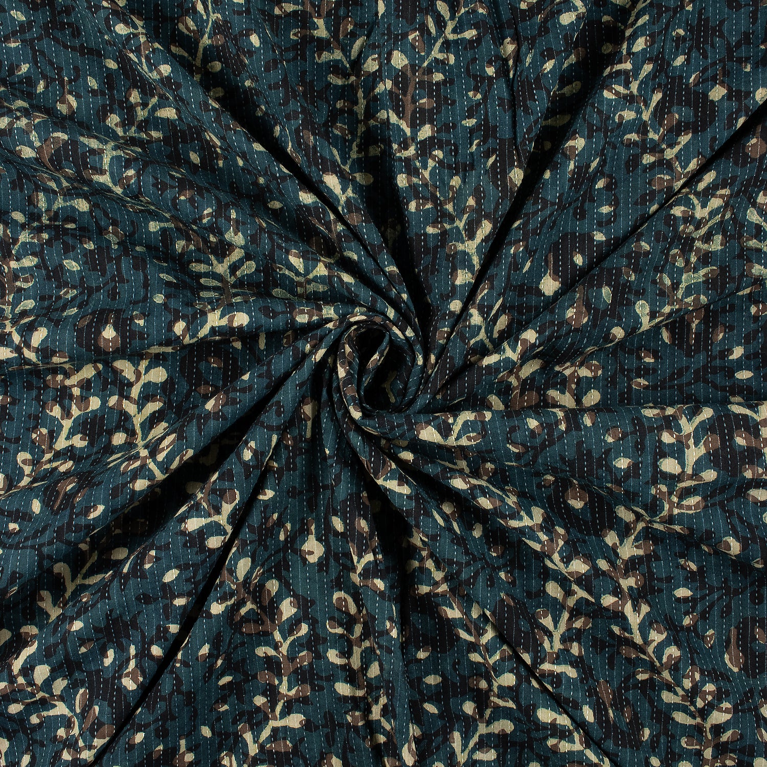 Designer Printed Pure Cotton Dabu Kantha Fabric