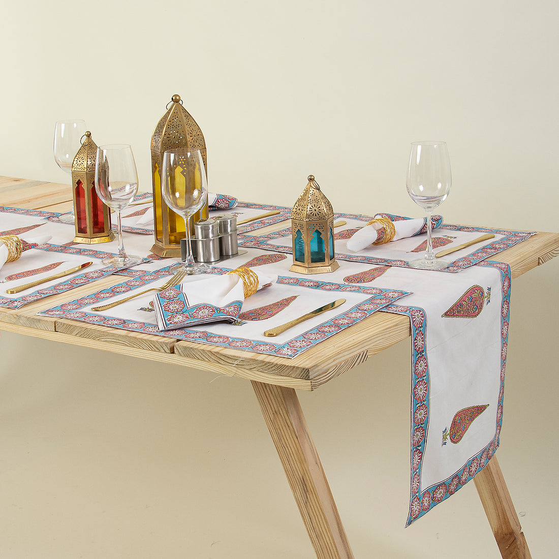 Dining Table Runner Organic Cotton Hand Block Printed