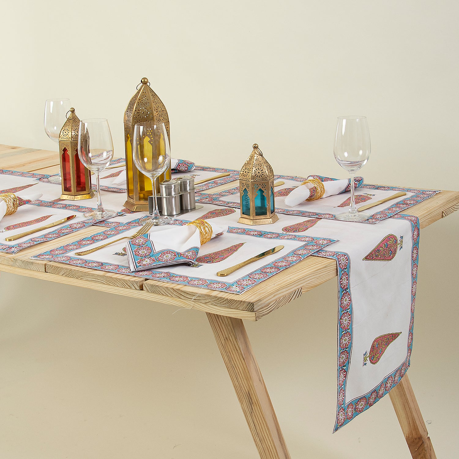 Dining Table Runner Organic Cotton Hand Block Printed