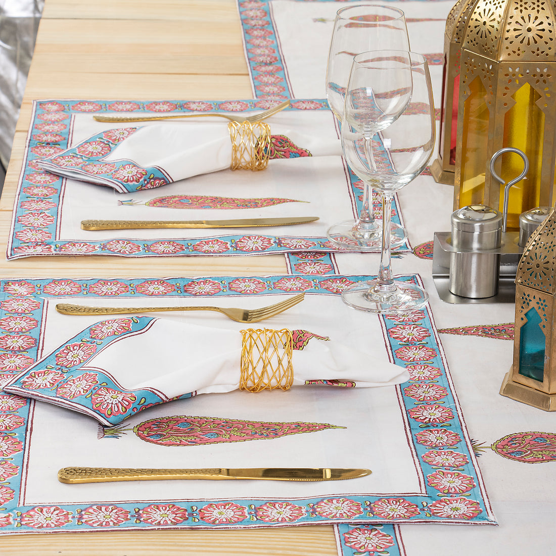 Dining Table Runner Organic Cotton Hand Block Printed