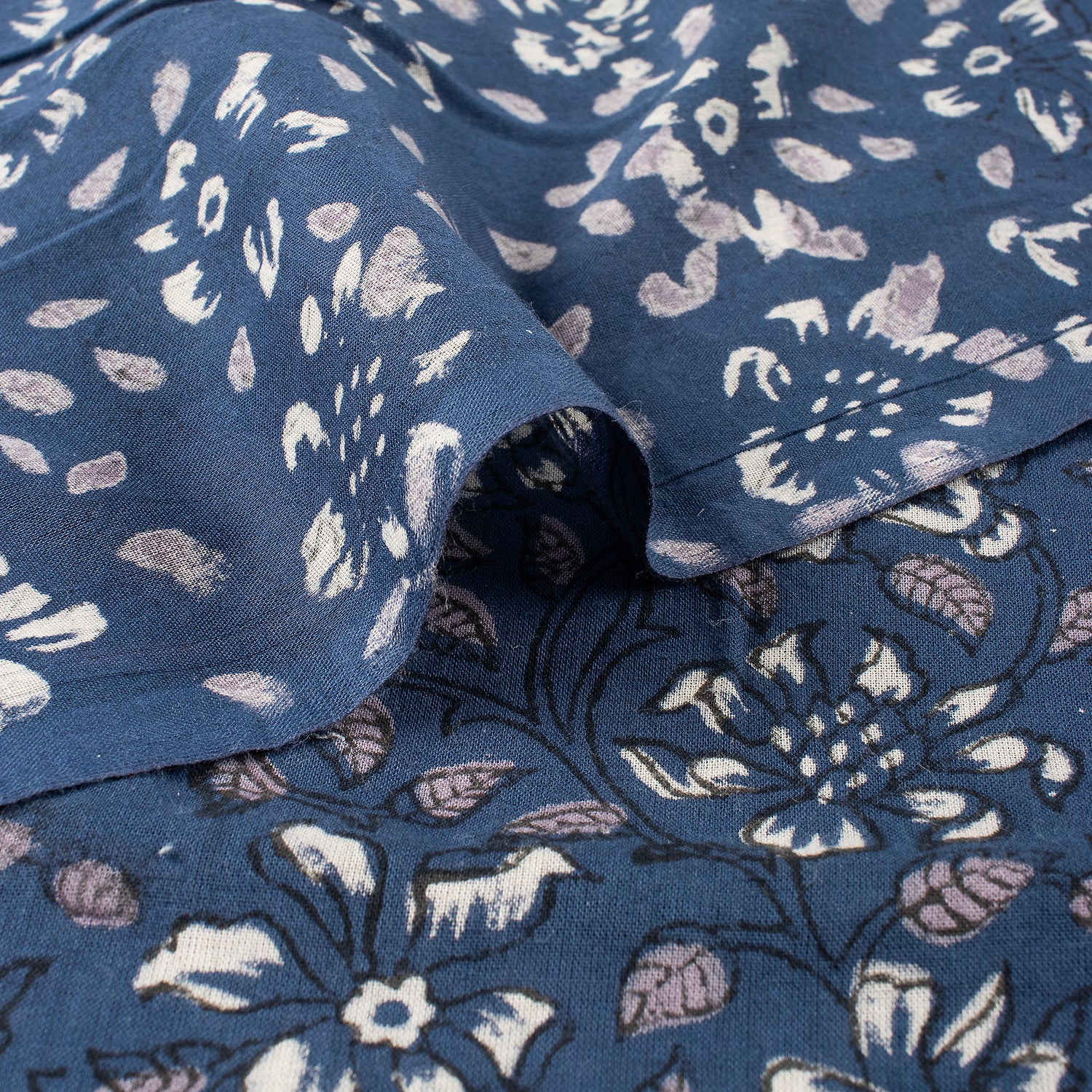 Discharge Hand Printed Blue Floral Cotton Fabric