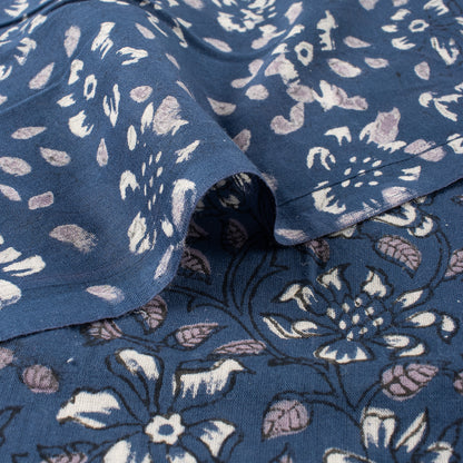 Discharge Hand Printed Blue Floral Cotton Fabric
