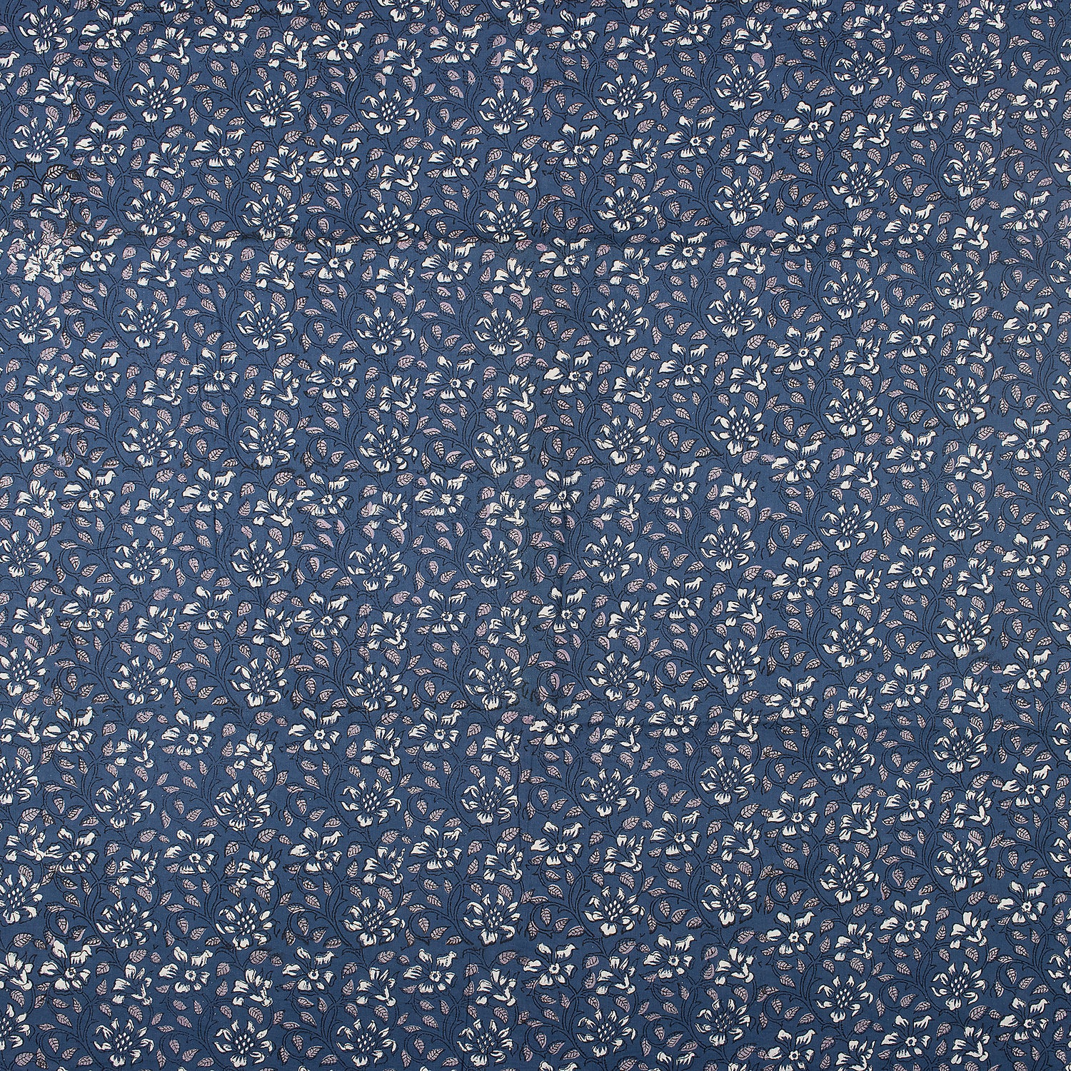 Discharge Hand Printed Blue Floral Cotton Fabric