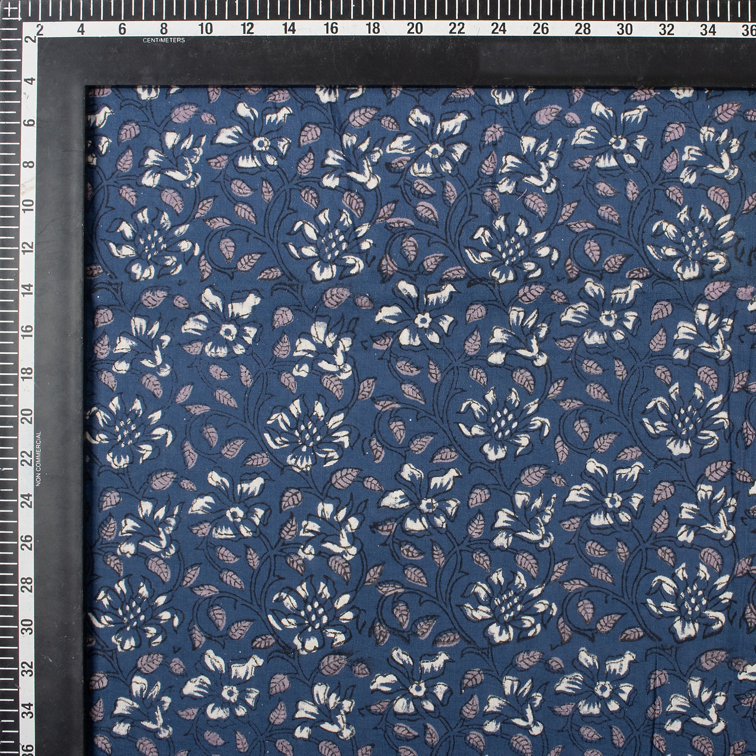 Discharge Hand Printed Blue Floral Cotton Fabric