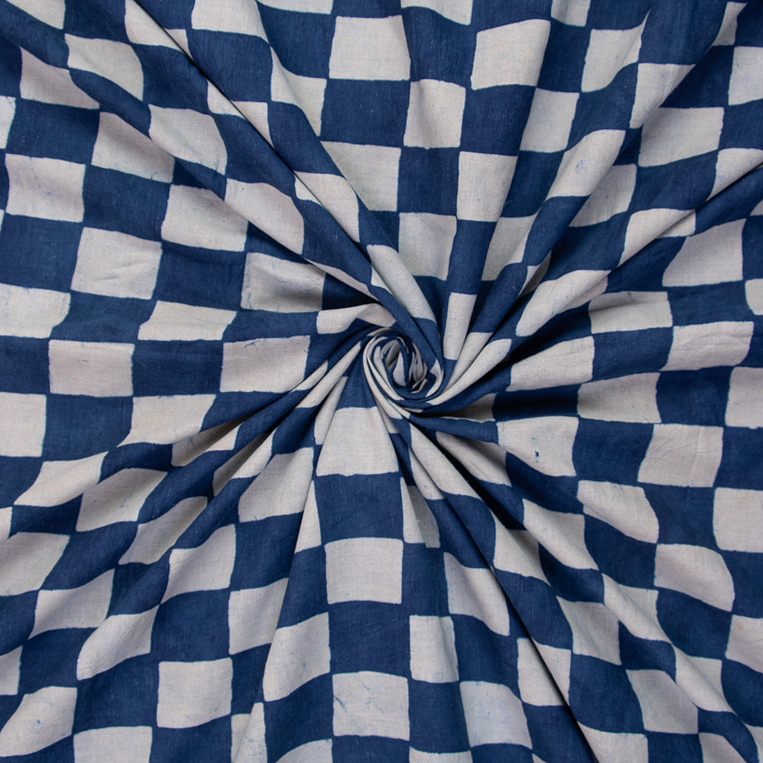 Eco-Friendly Check Printed Indigo Cotton Material Fabric