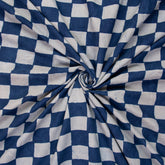 Eco-Friendly Check Printed Indigo Cotton Material Fabric
