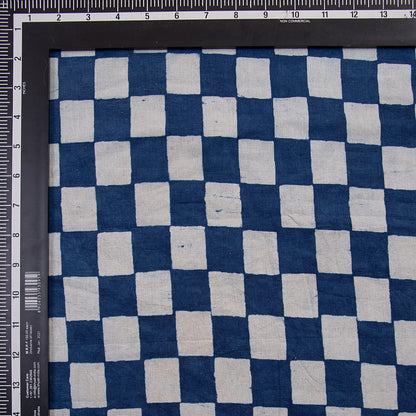 Eco-Friendly Check Printed Indigo Cotton Material Fabric