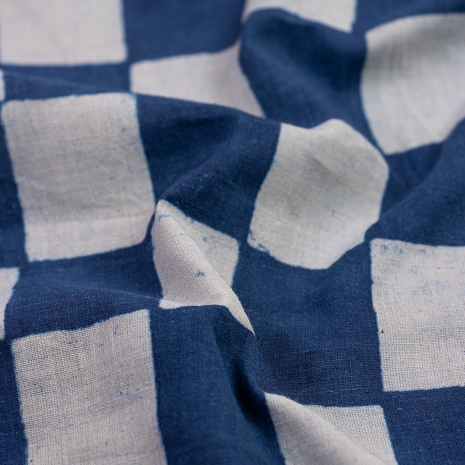 Eco-Friendly Check Printed Indigo Cotton Material Fabric