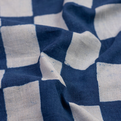 Eco-Friendly Check Printed Indigo Cotton Material Fabric