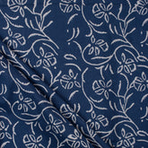 Eco-Friendly Jaal Floral Printed Indigo Cotton Fabric