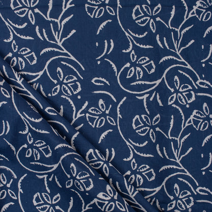 Eco-Friendly Jaal Floral Printed Indigo Cotton Fabric