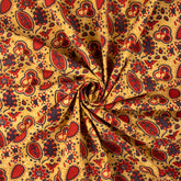 Eco Frendly Yellow Leaf Hand Block Print Cotton Fabric