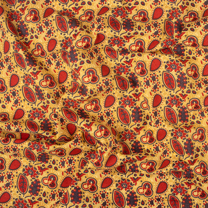 Eco Frendly Yellow Leaf Hand Block Print Cotton Fabric