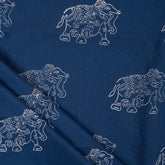 Elephant Printed Indigo Material Fabric 100% Cotton