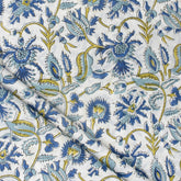 Exclusive Blue Floral Hand Block Print Fabric By The Yard