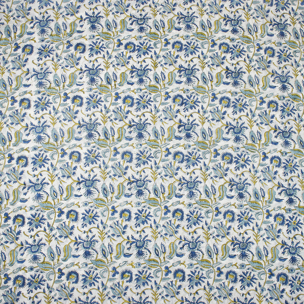 Exclusive Blue Floral Hand Block Print Fabric By The Yard