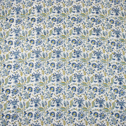 Exclusive Blue Floral Hand Block Print Fabric By The Yard