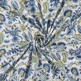 Exclusive Blue Floral Hand Block Print Fabric By The Yard