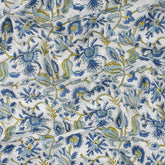 Exclusive Blue Floral Hand Block Print Fabric By The Yard