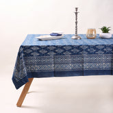 Exclusive Blue Leaf Hand Block Printed Cotton Tablecloth