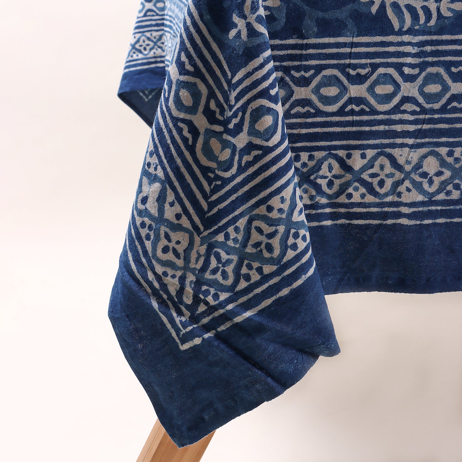 Exclusive Blue Leaf Hand Block Printed Cotton Tablecloth