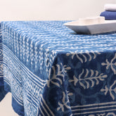 Exclusive Blue Leaf Hand Block Printed Cotton Tablecloth