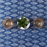 Exclusive Blue Leaf Hand Block Printed Cotton Tablecloth