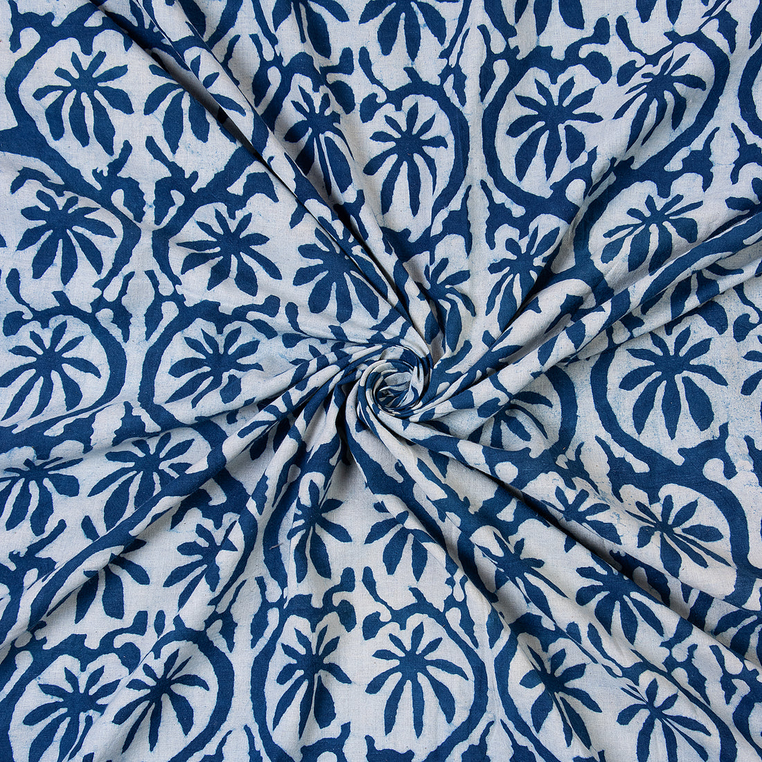 Exclusive Indian Indigo Blue Floral Hand Block Print Fabric