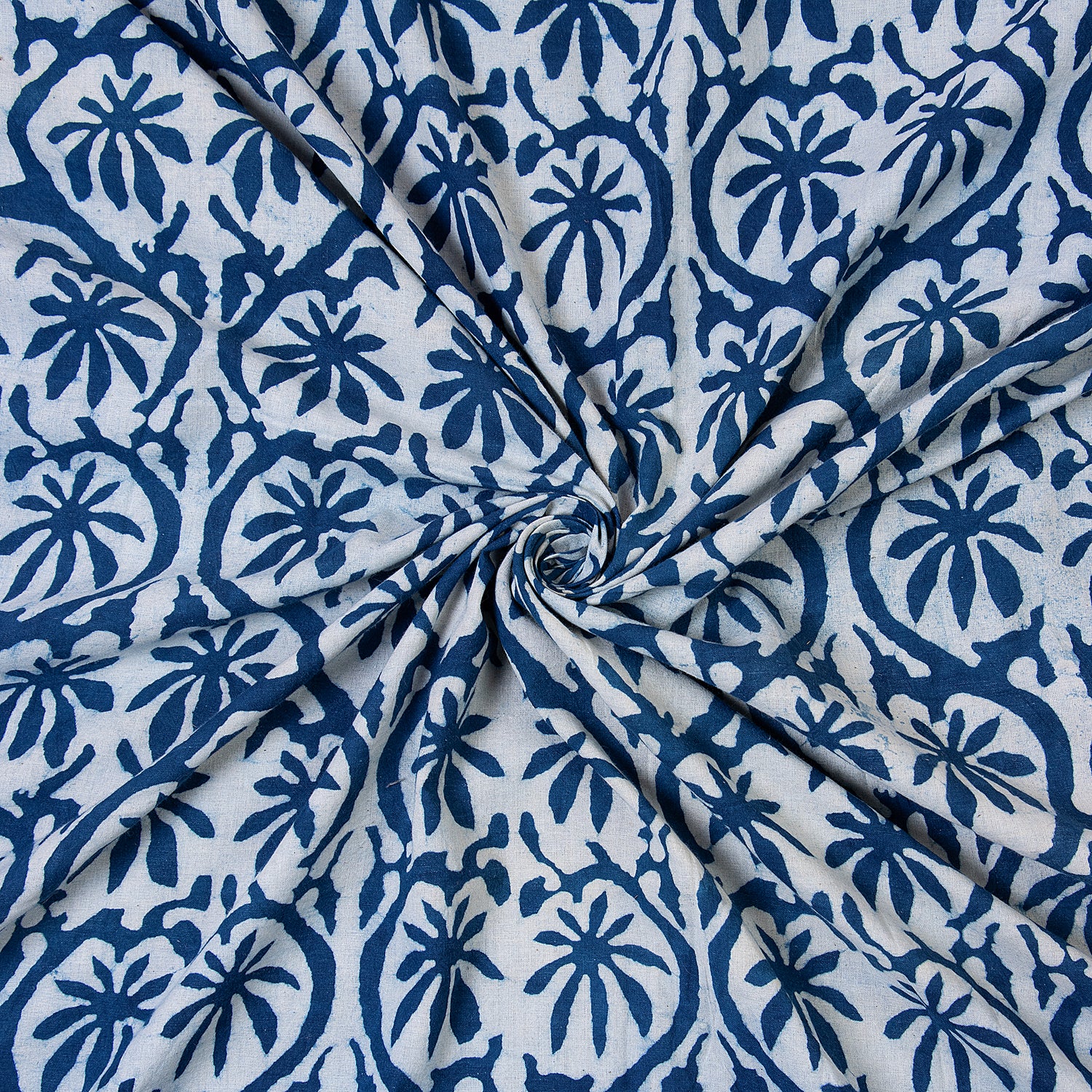 Exclusive Indian Indigo Blue Floral Hand Block Print Fabric