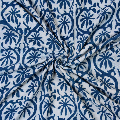 Exclusive Indian Indigo Blue Floral Hand Block Print Fabric