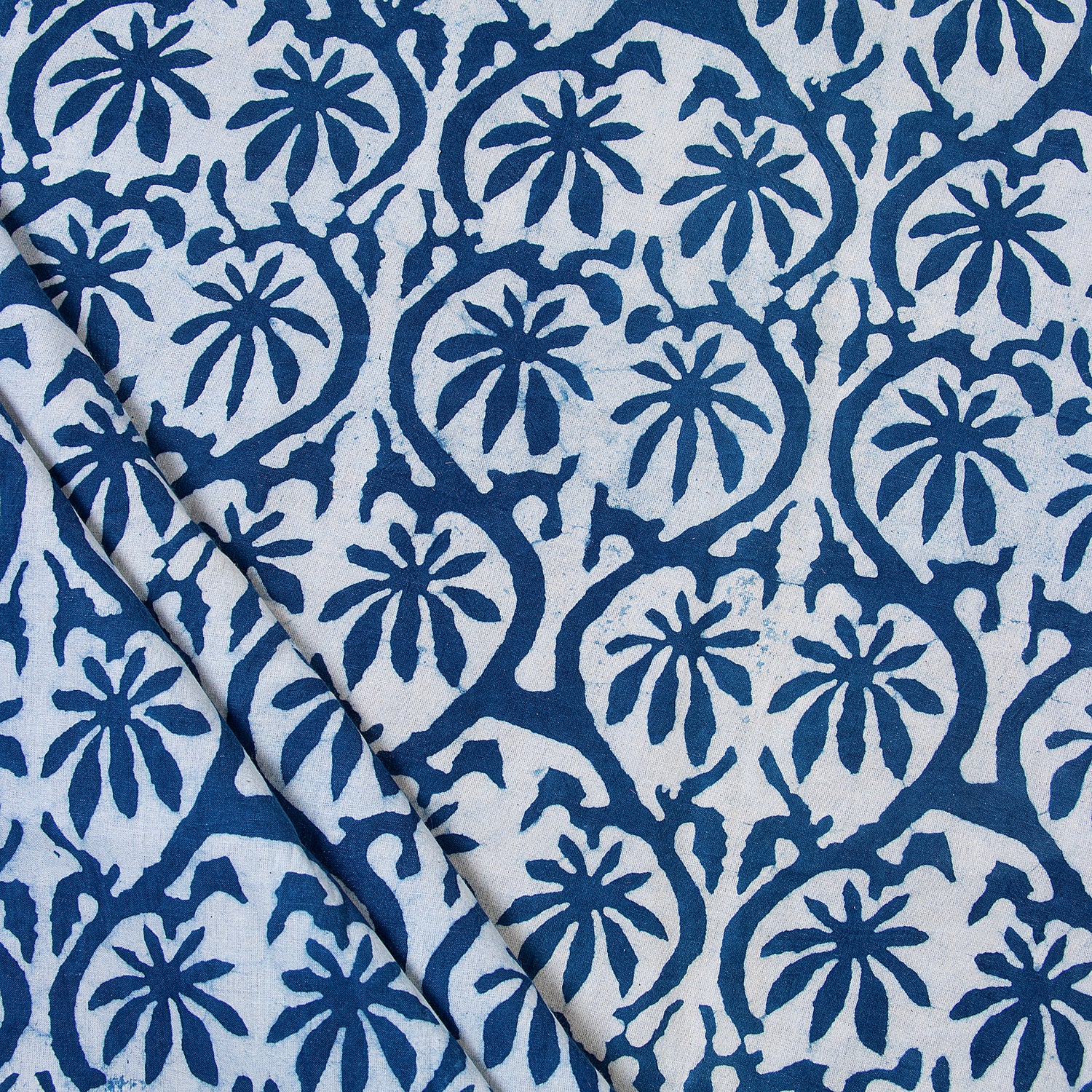Exclusive Indian Indigo Blue Floral Hand Block Print Fabric